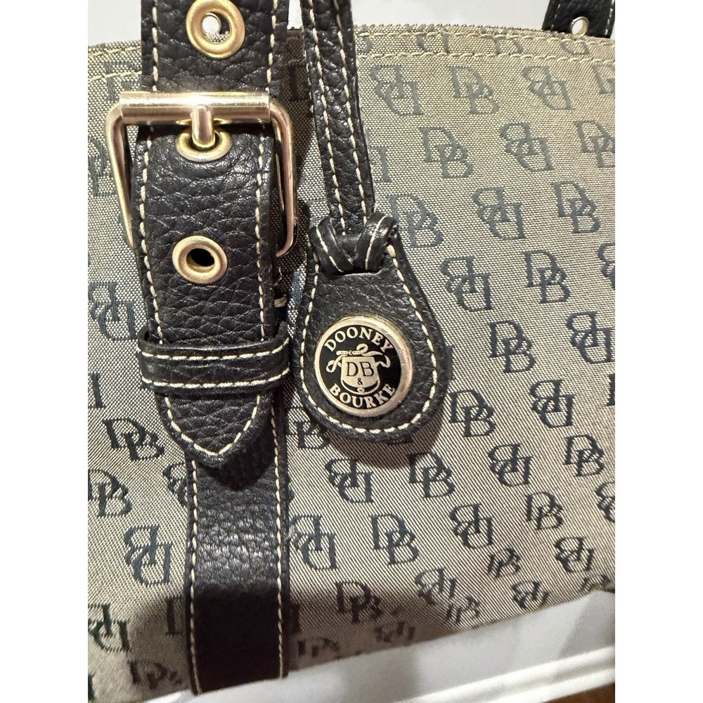 Vintage Dooney & Bourke Purse Gray Canvas, Navy BlackLeather Accents DB Logo Y2K - Picture 5 of 16